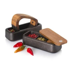 Messer & Co. Entdecken|Kräuter & Gewürze<Adhoc Wiegemörser Rocca Gusseisen/Akazie 17x10,7x7,2cm