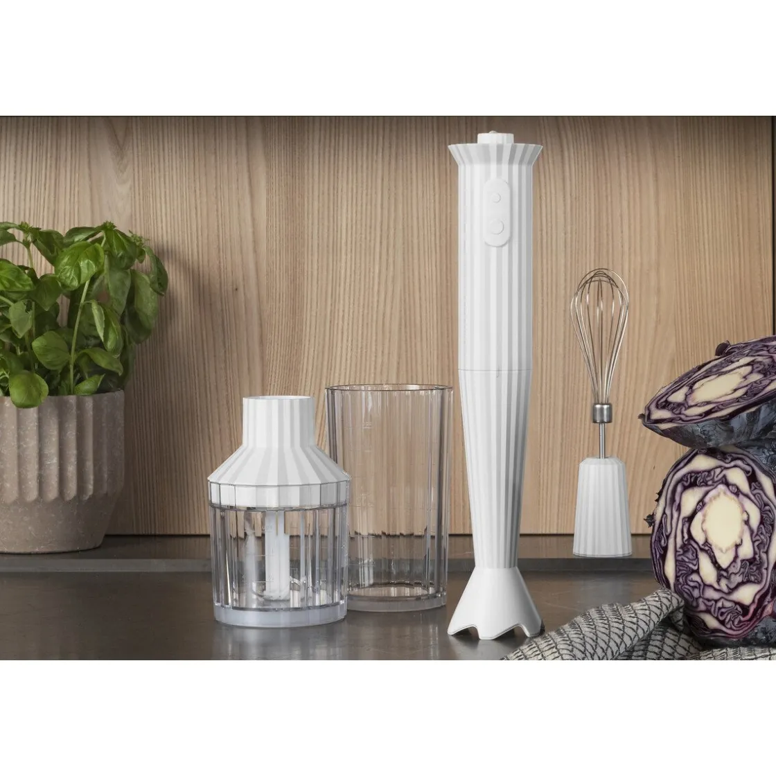 Kochwelt Entdecken<Alessi Stabmixer-Set 4-tlg. Plissé weiß