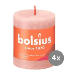 Weihnachtskerzen<Bolsius 4er Pack Stumpenkerze 80/68 Rustik Shine nebliges rosa 04