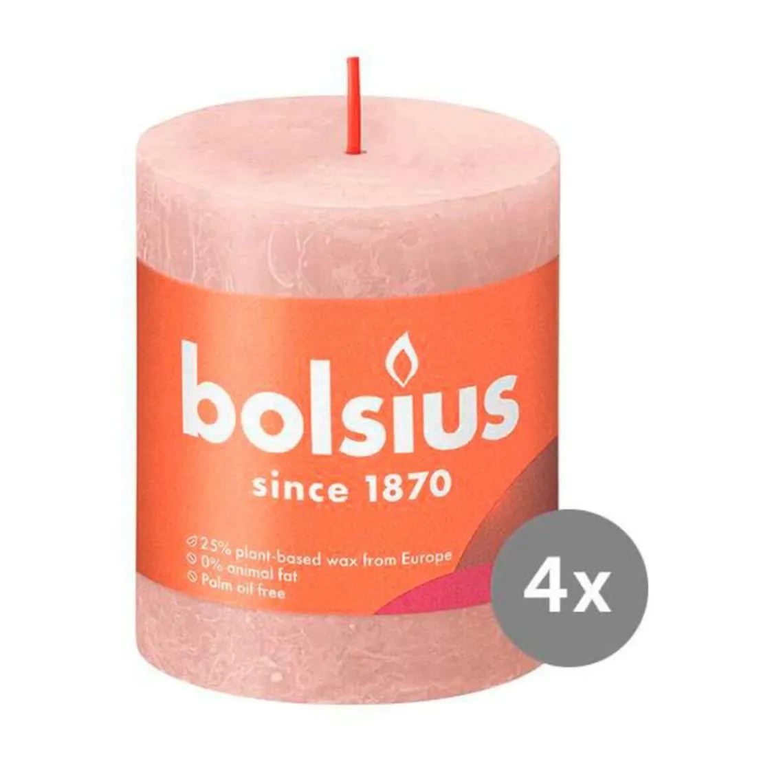 Weihnachtskerzen<Bolsius 4er Pack Stumpenkerze 80/68 Rustik Shine nebliges rosa 04