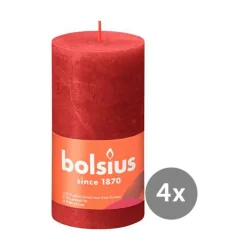 Weihnachtskerzen<Bolsius 4er Pack Stumpenkerze 130/68 Rustik Shine zartes rot 41