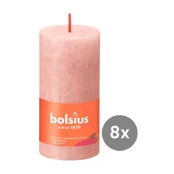 Bolsius 8er Pack Stumpenkerze 100/50 Rustik Shine nebliges rosa 04