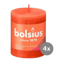 Bolsius 4er Pack Stumpenkerze 80/68 Rustik Shine herbstliches orange 35