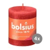 Bolsius 4er Pack Stumpenkerze 80/68 Rustik Shine zartes rot 41