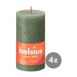 Weihnachtskerzen<Bolsius 4er Pack Stumpenkerze 130/68 Rustik Shine olivengrün 70