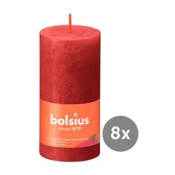 Weihnachtskerzen<Bolsius 8er Pack Stumpenkerze 100/50 Rustik Shine zartes rot 41