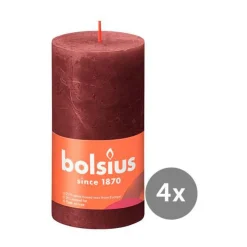 Weihnachtskerzen<Bolsius 4er Pack Stumpenkerze 130/68 Rustik Shine samtrot 47