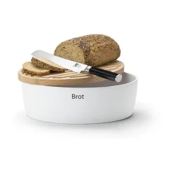 Continenta Brottopf mit Holzdeckel 30x23x13 cm weiß