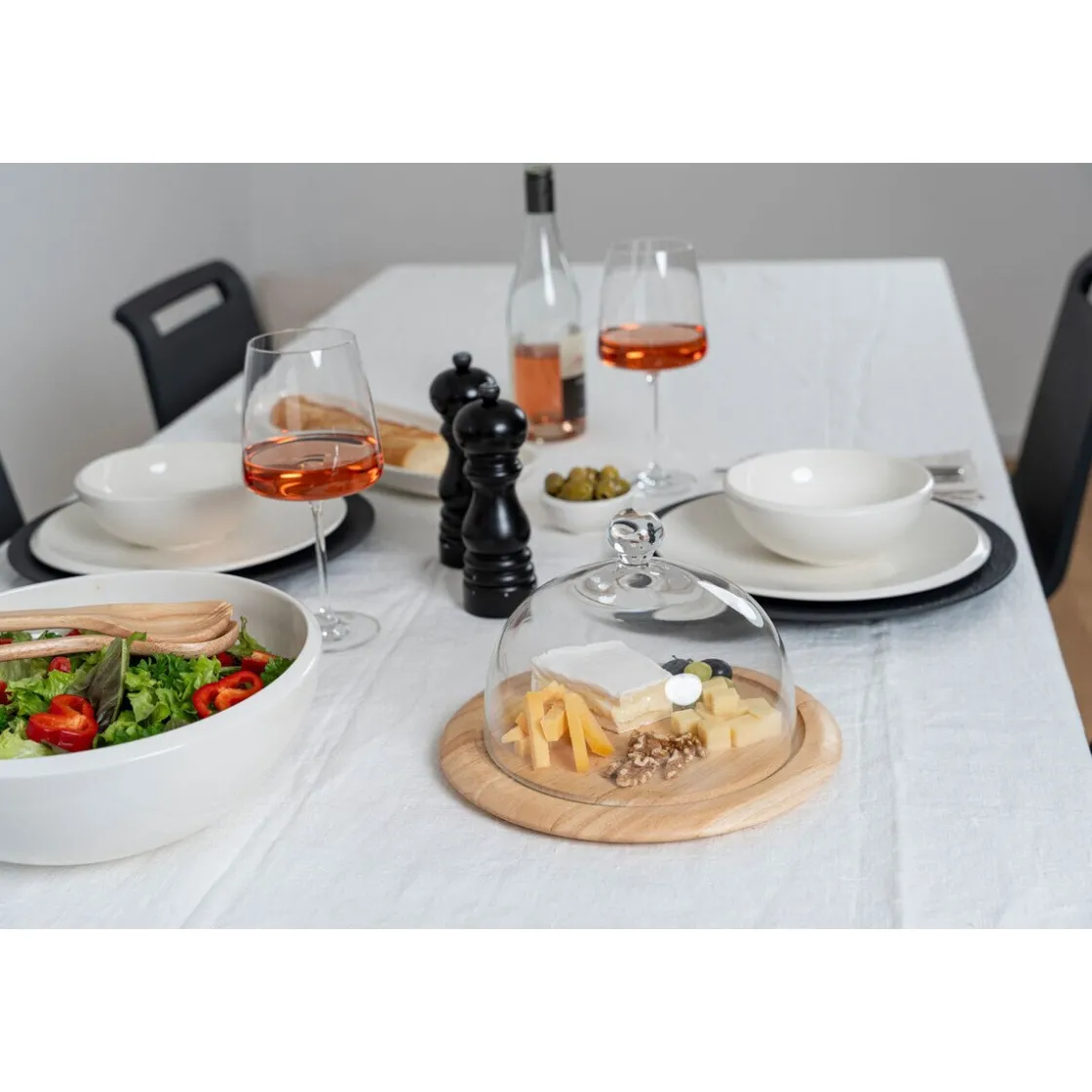 Servierplatten<Continenta Käseglocke 2 tlg. Holz / Glas 26cm