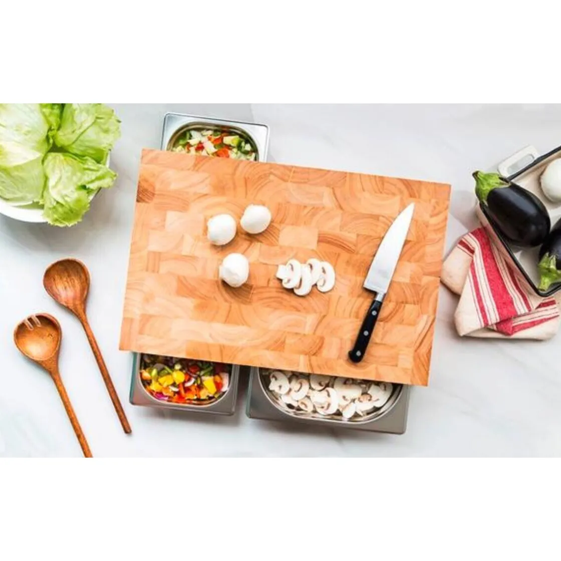 Continenta Multifunktionsbrett 50x33x8 cm Gummibaum-Stirnholz