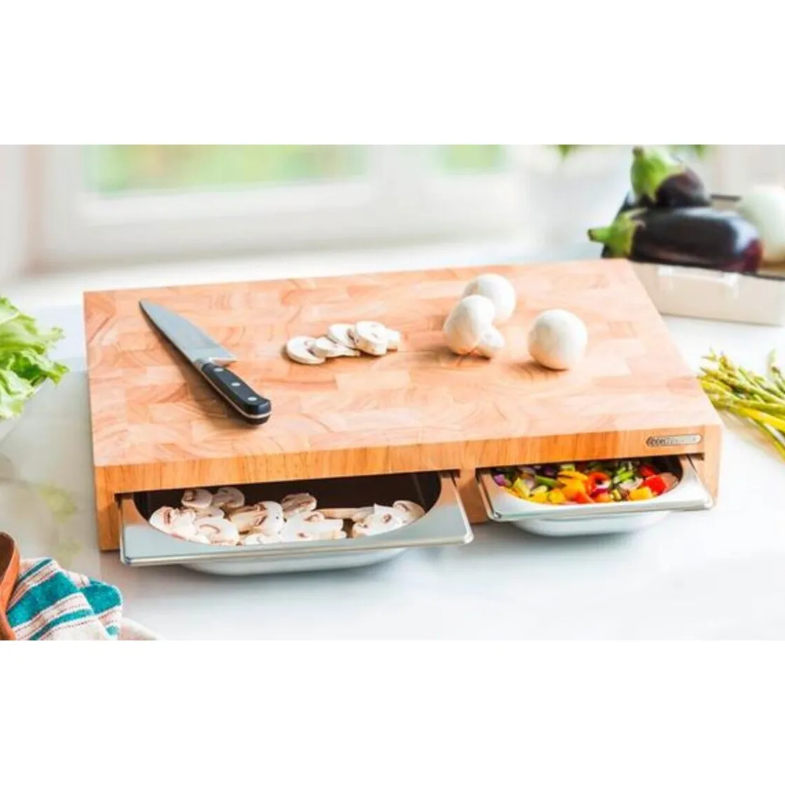 Continenta Multifunktionsbrett 50x33x8 cm Gummibaum-Stirnholz