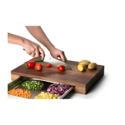 20 Jahre Tischwelt|Pilzküche<Continenta Schneidebrett Walnuss m. Edelstahl Schublade 48 x 32,5 x 6 cm