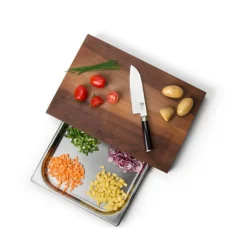 Continenta Schneidebrett Walnuss m. Edelstahl Schublade 48 x 32,5 x 6 cm