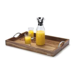 Sommertafel<Continenta Tablett m. Metallgriffen Akazie geölt 53 x 36 x 5 cm