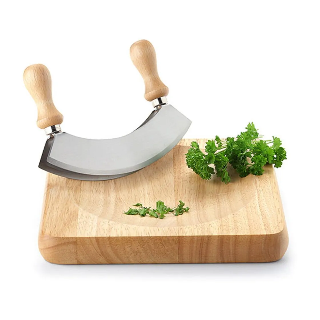 Messer & Co. Entdecken|Spargel Zubehör<Continenta Wiegemesserbrett Holz mit Messer 22,5x22,5 cm