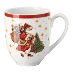 Becher|Weihnachtsgeschirr<Hutschenreuther Henkelbecher 0,4 l Happy Wintertime Red