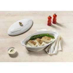 Le Creuset Fischbackform mit Deckel 34 cm Tradition White
