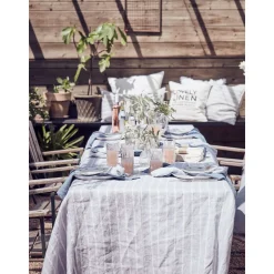 Lovely Linen Tischdecke 145x250 cm Misty Stripe Sky
