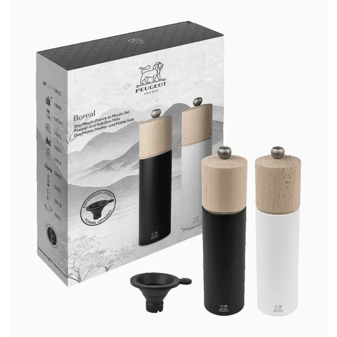 Peugeot Pfeffer- und Salzmühle Geschenk-Set 3-tlg. Boreal Duo schwarz-weiß