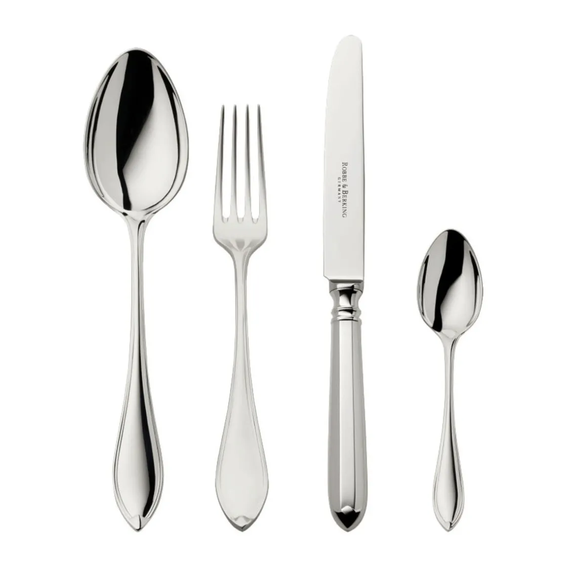 Versilbertes Besteck<Robbe & Berking 4 tlg. Garnitur Navette 150 g versilbert