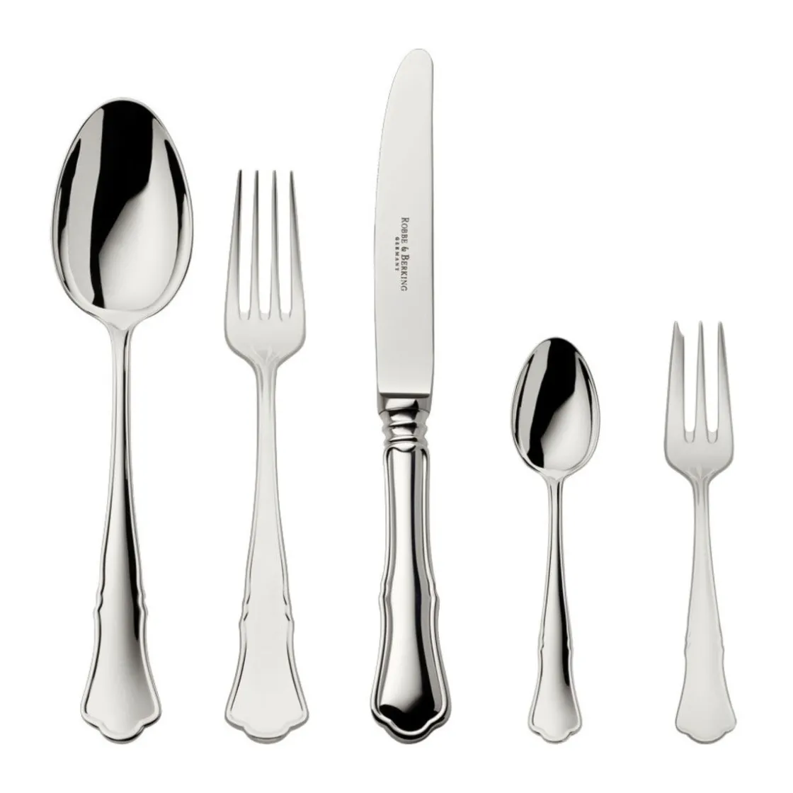 Versilbertes Besteck<Robbe & Berking 30 tlg. Garnitur Alt Chippendale 150 g versilbert