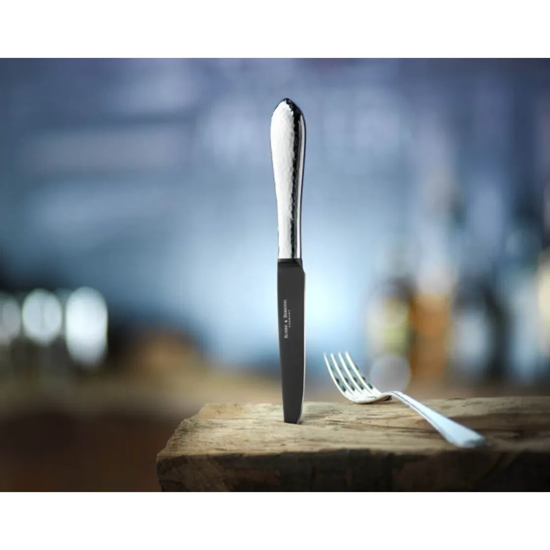 Robbe & Berking Steakmesser Frozen Black Martelé 925 Sterlingsilber