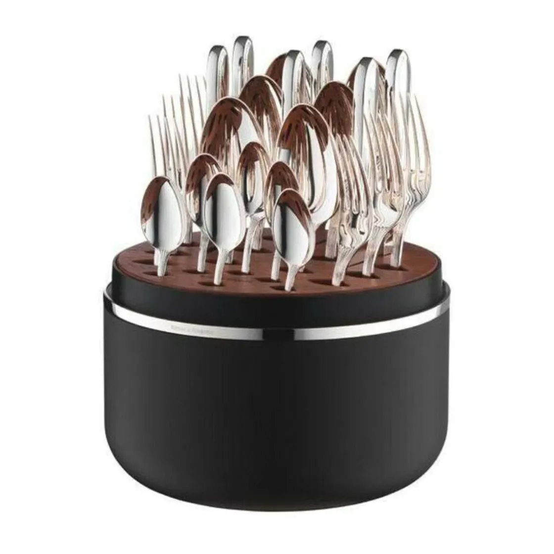 Versilbertes Besteck|Echtsilber Besteck<Robbe & Berking The Box - Belvedere 150 g versilbert inkl. 24-tlg Besteckset Frozen Black