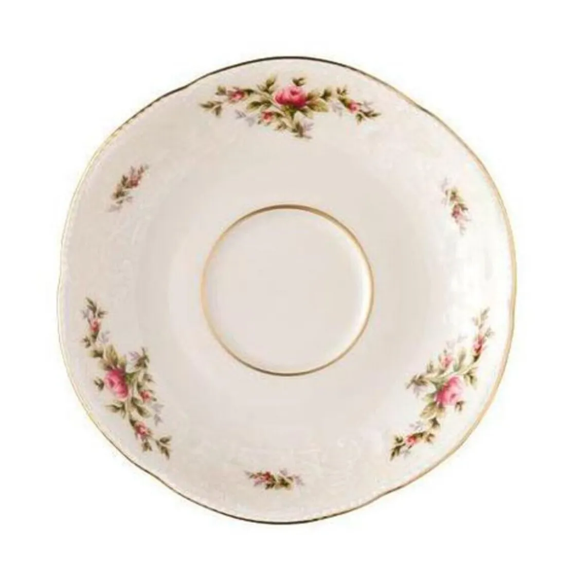 Rosenthal Kaffee-Untertasse 14 cm Sanssoucci Elfenbein Moosrose neu Poliergold Ramona