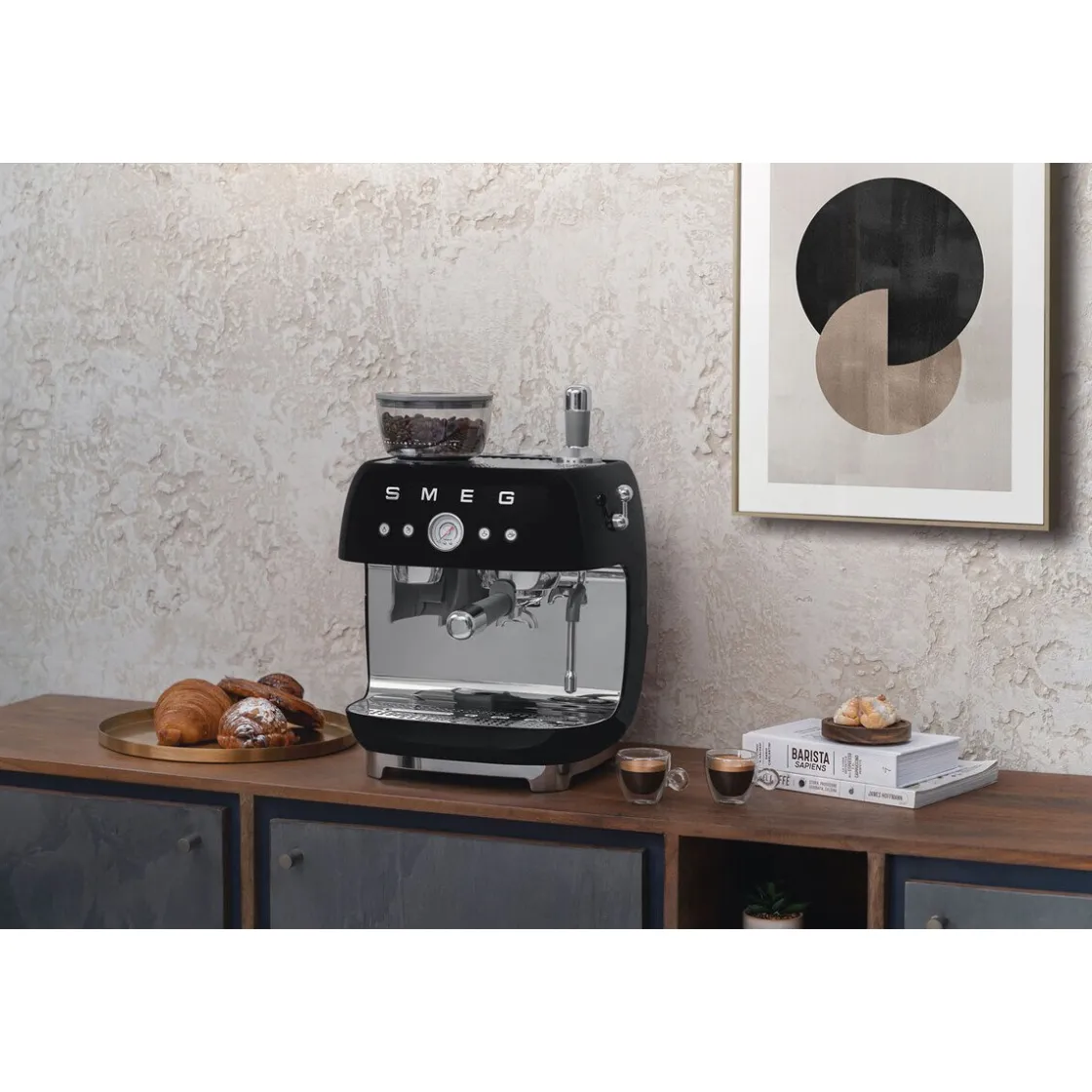 Smeg Espressomaschine mit Mahlwerk EGF03 2 Tassen 1650 50’s Style schwarz