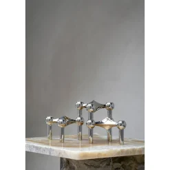 Weihnachten|Weihnachtskerzen<Stoff Nagel Kerzenständer 3er-Set chrom