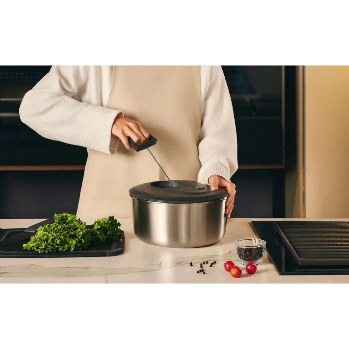 Messer & Co. Entdecken|Salatschleuder<Zyliss Salatschleuder 27 cm EasySpin edelstahl